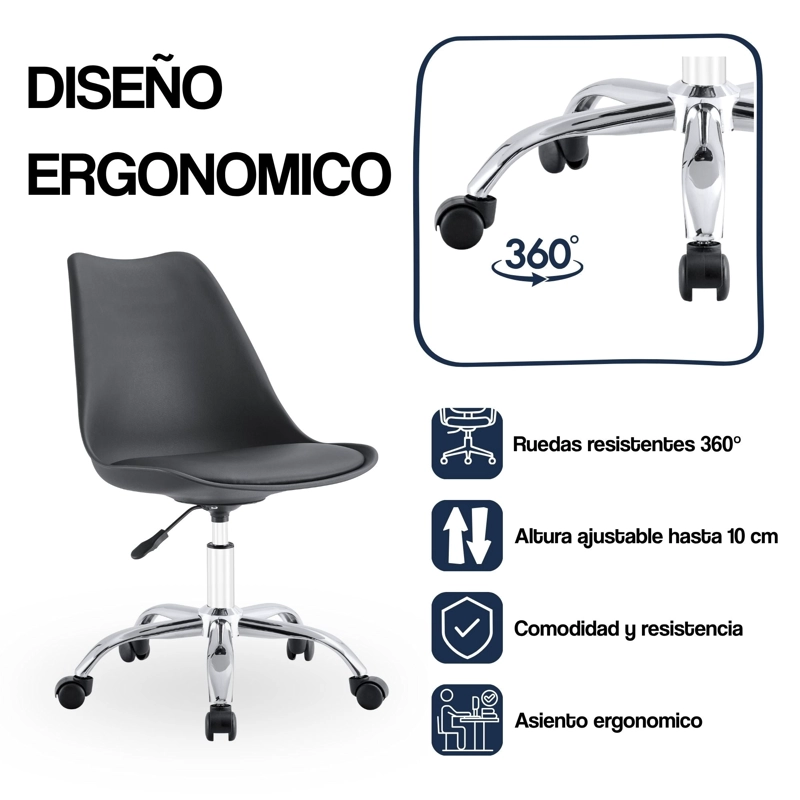 SILLA DE OFICINA ERGONOMICA SHANGHAI NEGRA ALTURA AJUSTABLE - 6