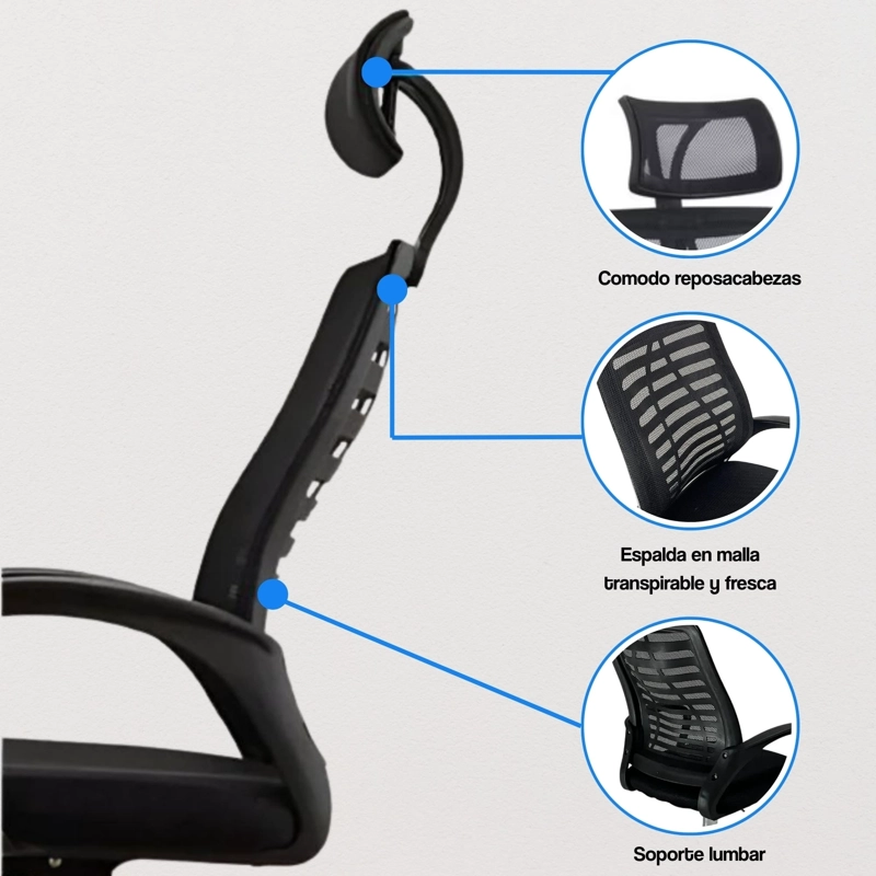 SILLA DE OFICINA EJECUTIVA MADRID ERGONOMICA COLOR NEGRA Y GRIS - 2
