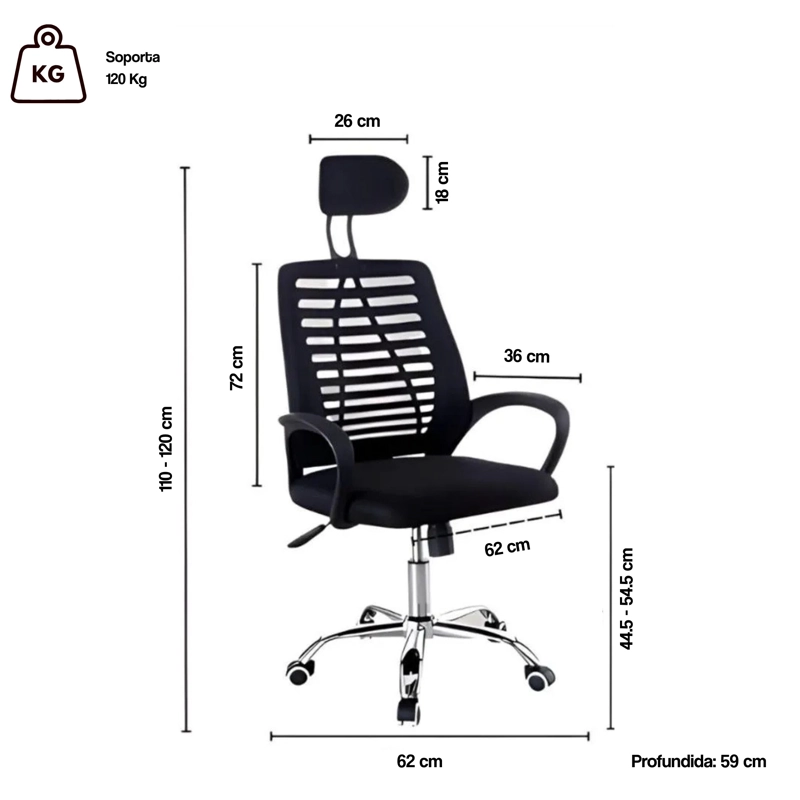 SILLA DE OFICINA EJECUTIVA MADRID ERGONOMICA COLOR NEGRA Y GRIS - 8