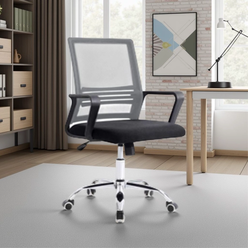 SILLA DE OFICINA NEGRA Y GRIS ERGONOMICA AJUSTABLE SANTIAGO - 10