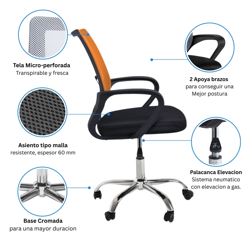 COMBO OFICINA ESCRITORIO AVELLANA + SILLA NEW YORK ERGONOMICA ALTURA AJUSTABLE - 5