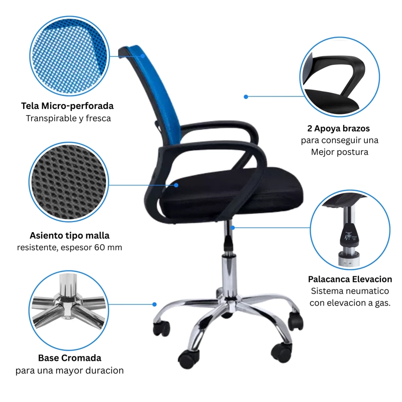 COMBO OFICINA 1 ESCRITORIO BLANCO + SILLA NEW YORK ERGONOMICA ALTURA AJUSTABLE - 5