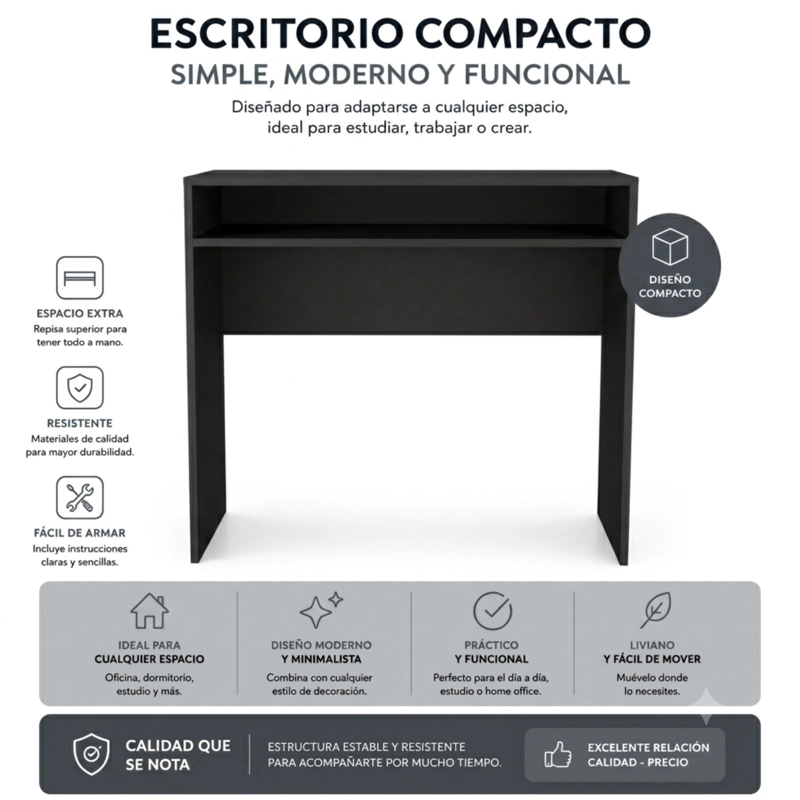 COMBO OFICINA 1 ESCRITORIO WENGUE + SILLA NEW YORK ERGONOMICA ALTURA AJUSTABLE - 2