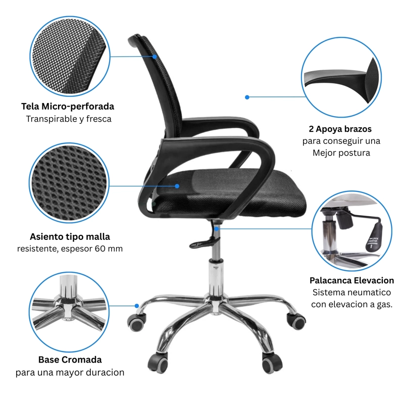 COMBO OFICINA 1 ESCRITORIO WENGUE + SILLA NEW YORK ERGONOMICA ALTURA AJUSTABLE - 5