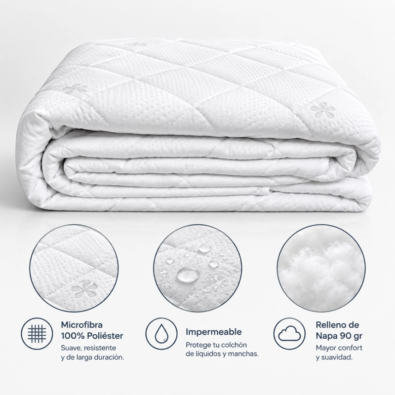 CUBRECOLCHON PROTECTOR IMPERMEABLE AQUABED BLANCO - TAMAÑO: 1 PLAZA - 8