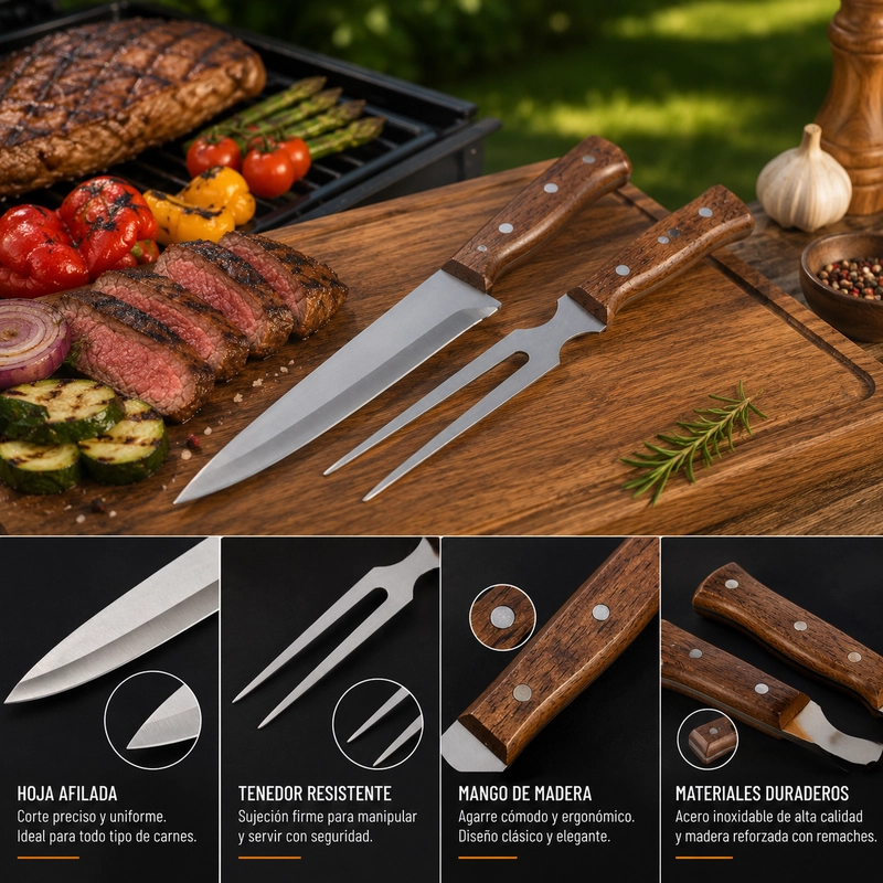 CUCHILLO Y PINCHO ARTHOME PARA PARRILLA ACERO INOXIDABLE - 3