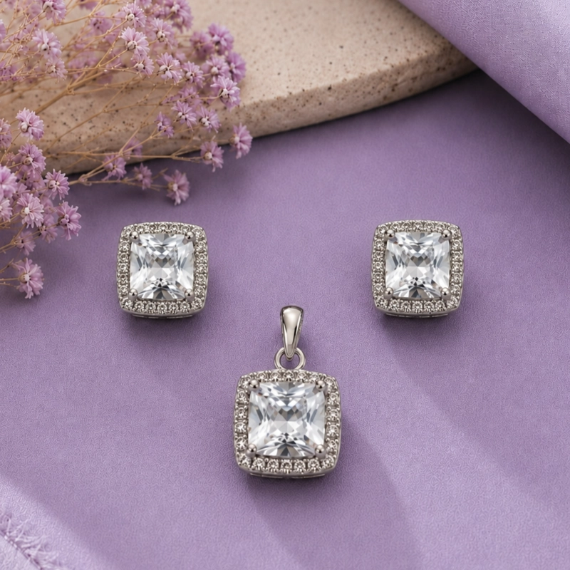 CONJUNTO AROS + COLGANTE BRILLANTE PLATA 925 MUJER RIALTO - 1