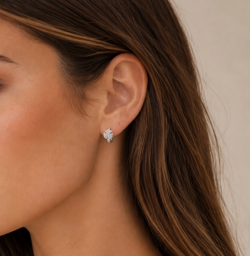 ARGOLLAS PLATA TREBOL MICRO CIRCONES BLANCO MUJER - 2