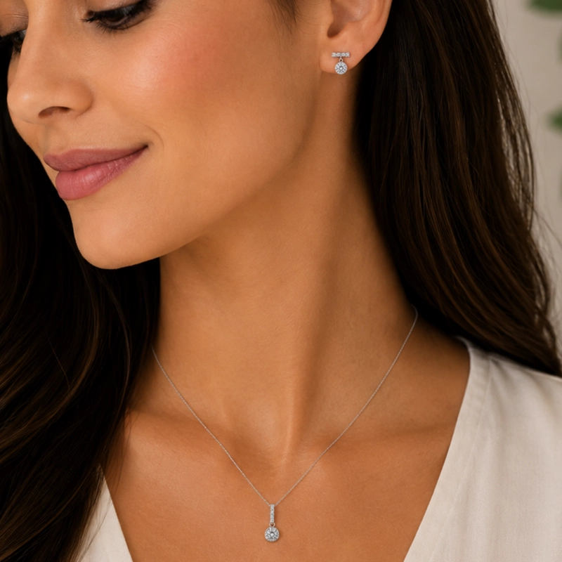 CONJUNTO AROS + COLGANTE BRILLANTE PLATA 925 MUJER RIALTO - 2