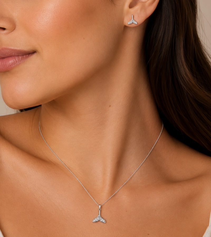 CONJUNTO AROS + COLGANTE COLA DE DELFIN BRILLANTE PLATA 925 MUJER RIALTO - 2