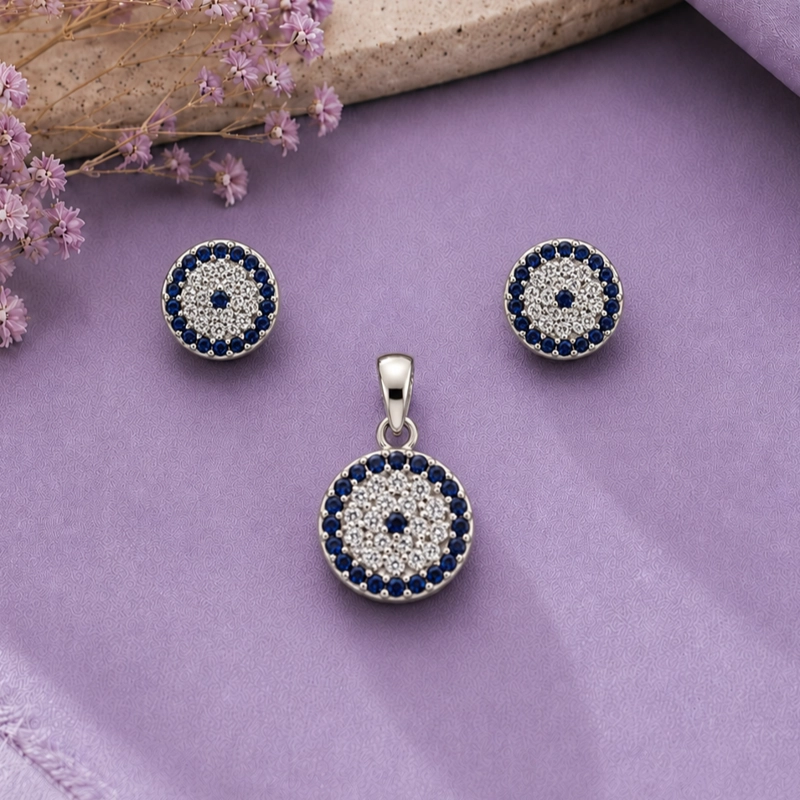 CONJUNTO AROS + COLGANTE OJO PROTECTOR AZUL PLATA 925 MUJER RIALTO - 1