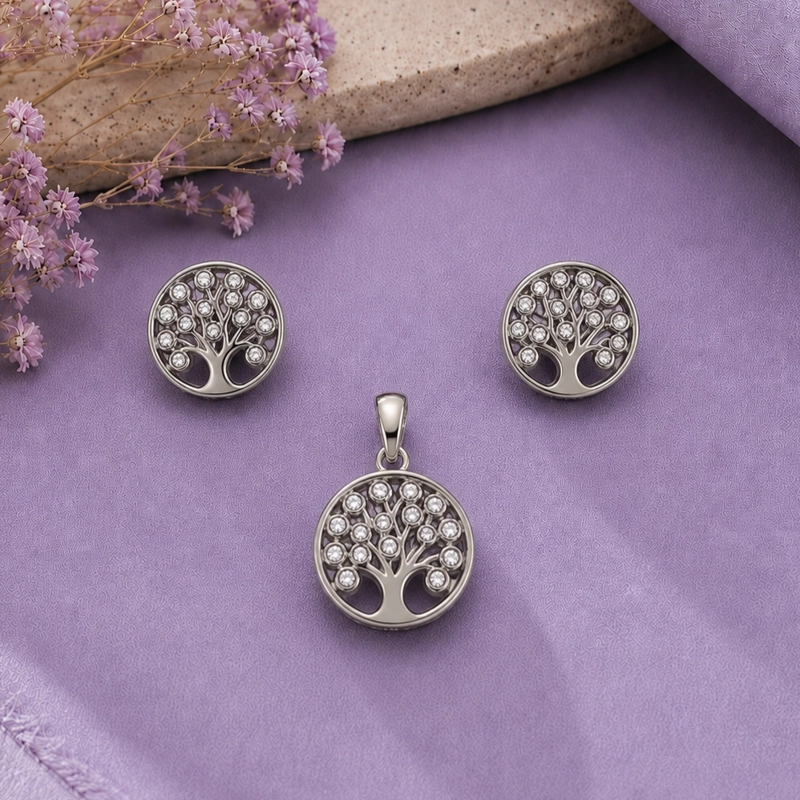CONJUNTO AROS + COLGANTE ARBOL DE LA VIDA PLATA 925 MUJER RIALTO - 1