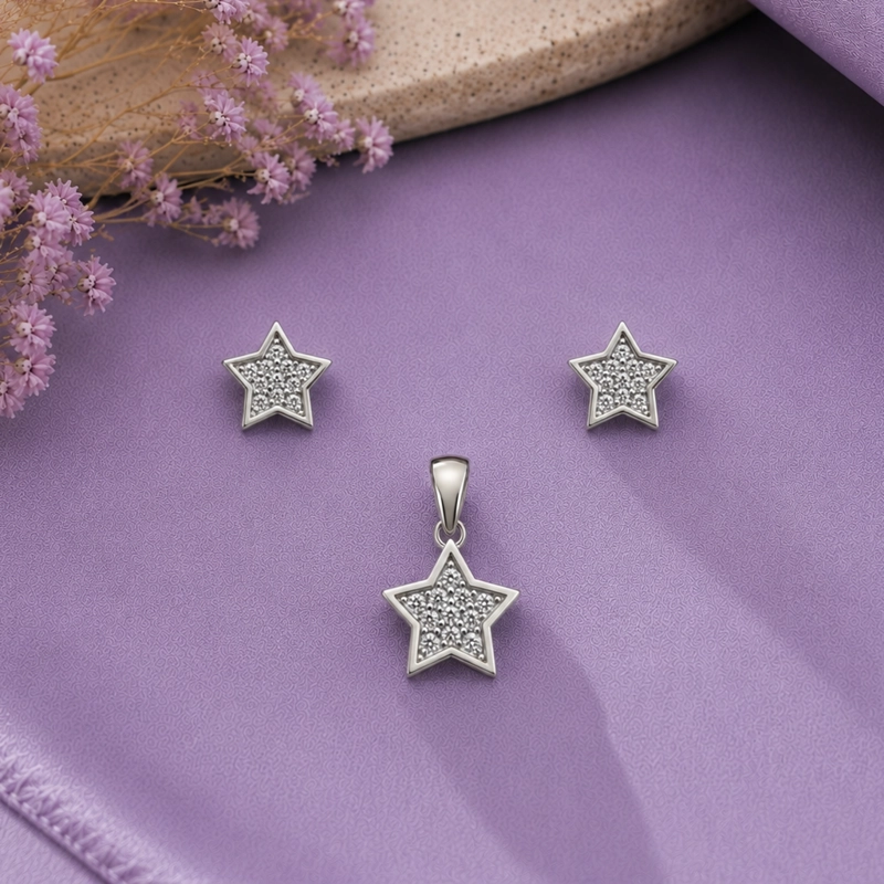 CONJUNTO AROS + COLGANTE ESTRELLAS BRILLANTE PLATA 925 MUJER RIALTO - 1