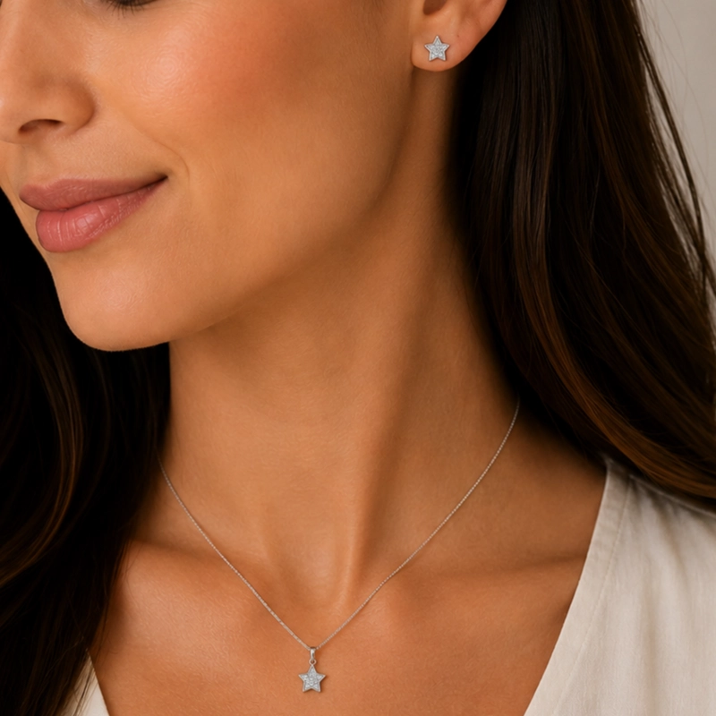 CONJUNTO AROS + COLGANTE ESTRELLAS BRILLANTE PLATA 925 MUJER RIALTO - 2