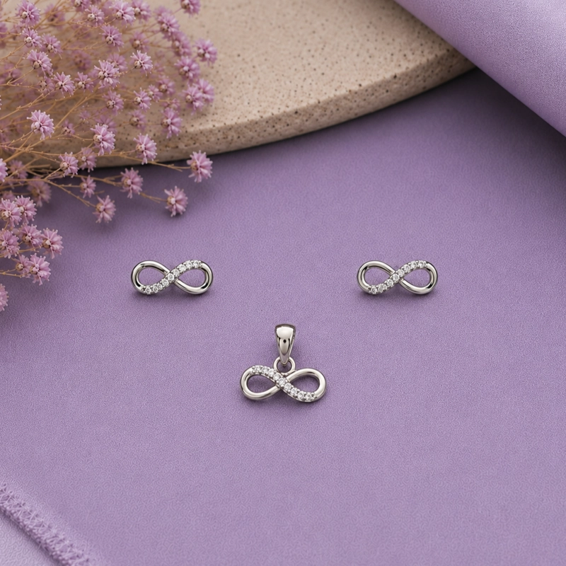CONJUNTO AROS + COLGANTE INFINITO BRILLANTE PLATA 925 MUJER RIALTO - 1