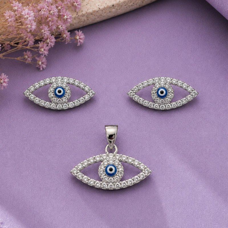 CONJUNTO AROS + COLGANTE OJO TURCO BRILLANTE PLATA 925 MUJER RIALTO - 1