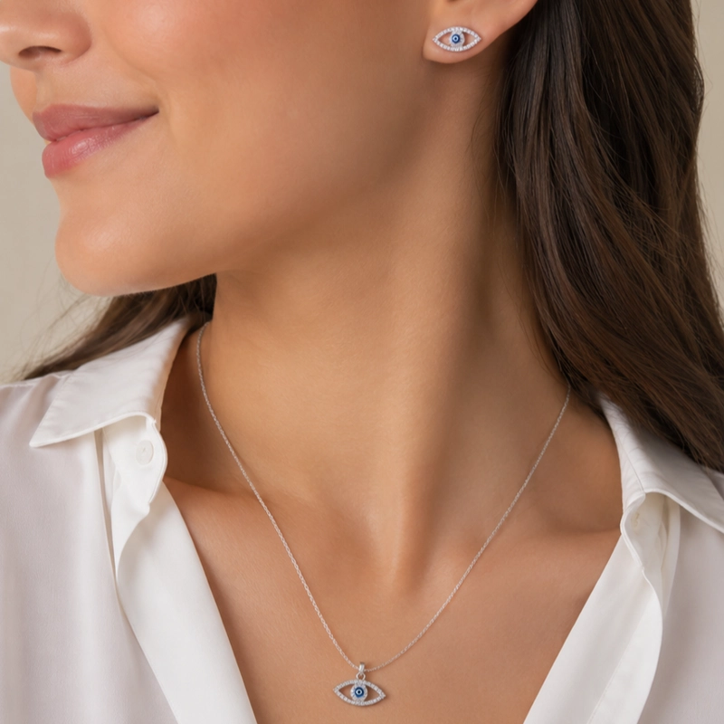 CONJUNTO AROS + COLGANTE OJO TURCO BRILLANTE PLATA 925 MUJER RIALTO - 2