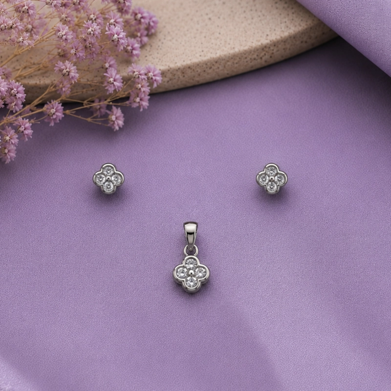 CONJUNTO AROS + COLGANTE TRE BOL DE CUATRO HOJASPLATA 925 MUJER RIALTO - 1