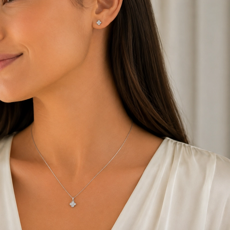 CONJUNTO AROS + COLGANTE TRE BOL DE CUATRO HOJASPLATA 925 MUJER RIALTO - 2