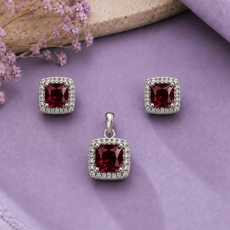 CONJUNTO AROS + COLGANTE ROSADO BRILLANTE PLATA 925 MUJER RIALTO - 1