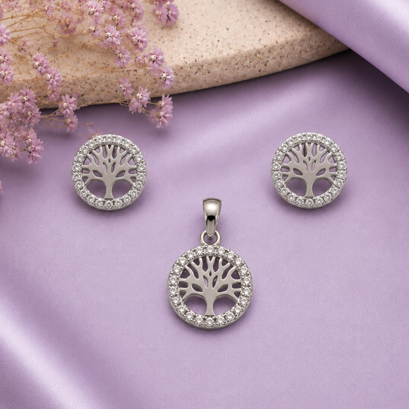 CONJUNTO AROS + COLGANTE ARBOL DE LA VIDA PLATA 925 MUJER RIALTO - 1
