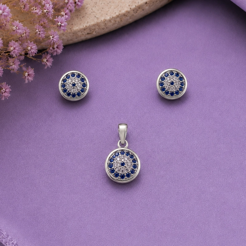 CONJUNTO AROS + COLGANTE OJO TURCO BRILLANTE PLATA 925 MUJER RIALTO - 1