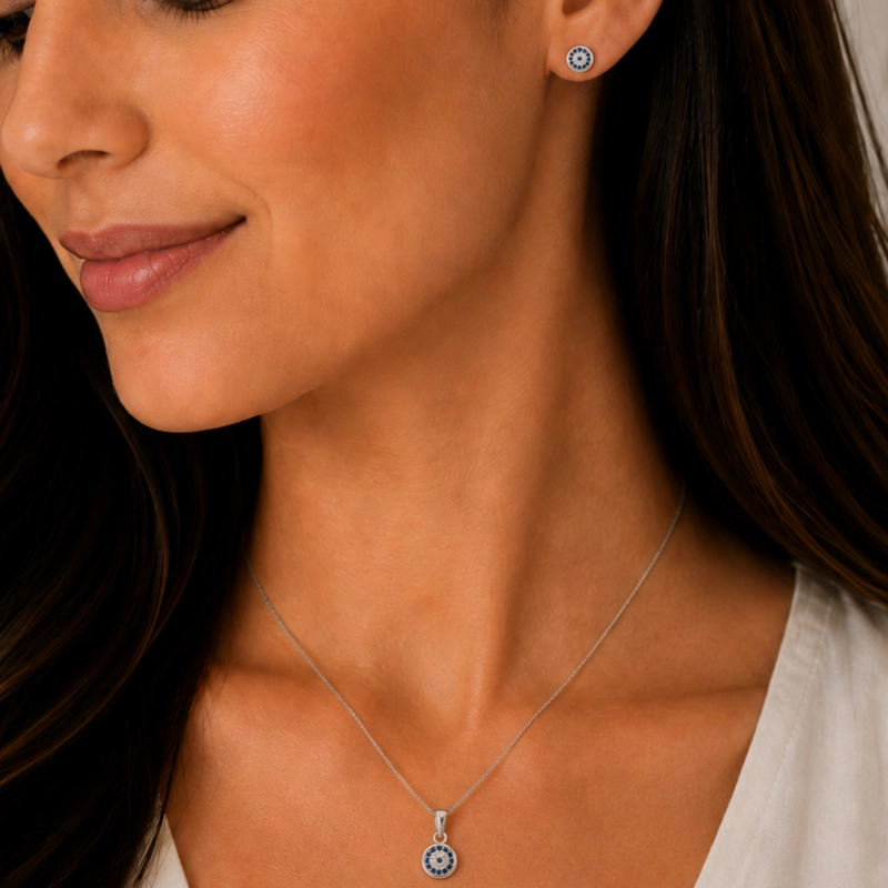 CONJUNTO AROS + COLGANTE OJO TURCO BRILLANTE PLATA 925 MUJER RIALTO - 2