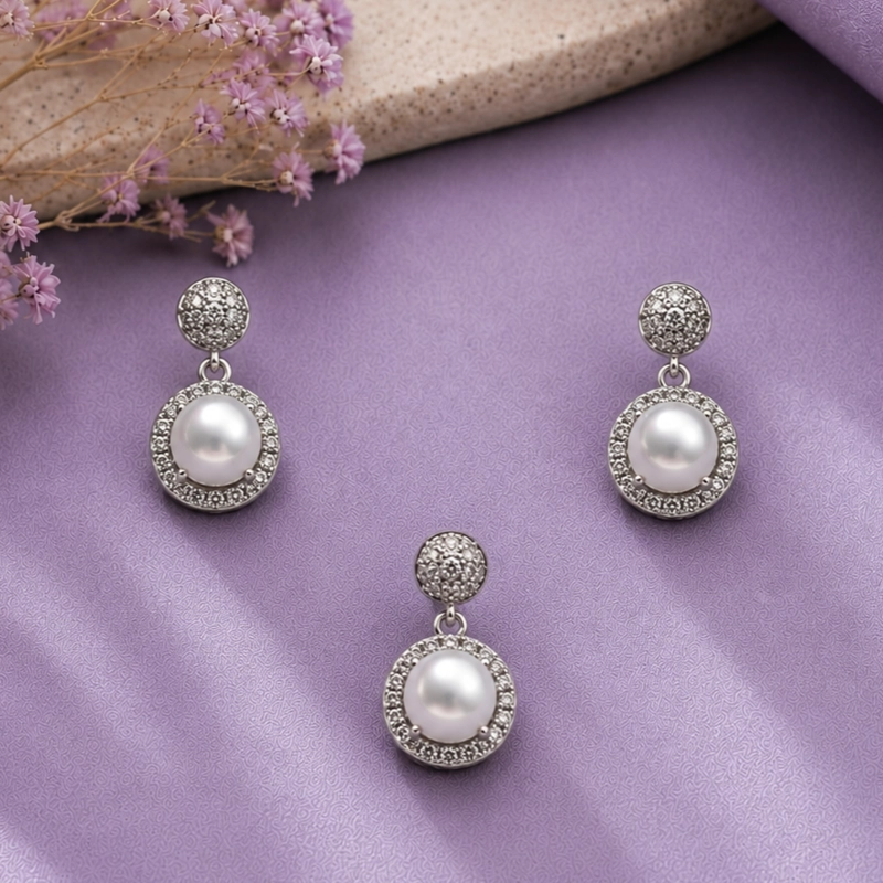 CONJUNTO AROS + COLGANTE PERLA PLATA 925 MUJER RIALTO - 1