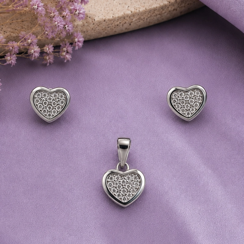 CONJUNTO AROS + COLGANTE CORAZON BRILLANTE PLATA 925 MUJER RIALTO - 1