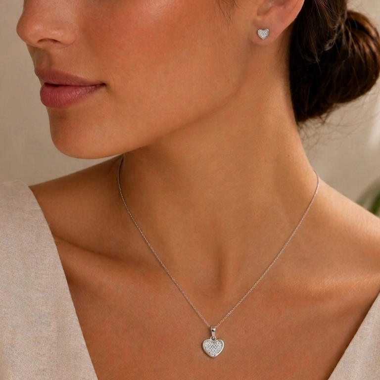 CONJUNTO AROS + COLGANTE CORAZON BRILLANTE PLATA 925 MUJER RIALTO - 2