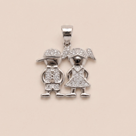COLGANTE NIÑO Y NIÑA BRILLANTES PLATA 925 MUJER RIALTO - 1