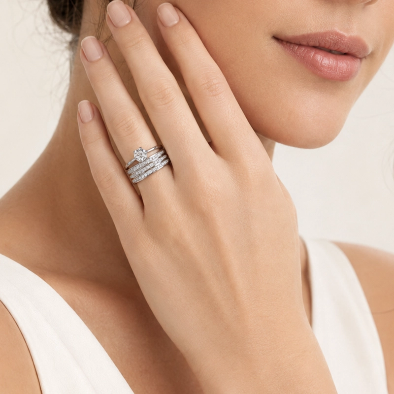 ANILLO TRIPLE CINTILLO SOLITARIO MUJER RIALTO BLANCO - 2