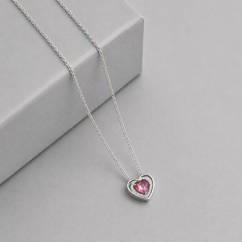 COLLAR PLATA 925 CORAZON  CRISTAL SWAROVSKI MUJER RIALTO FUCSIA - 1