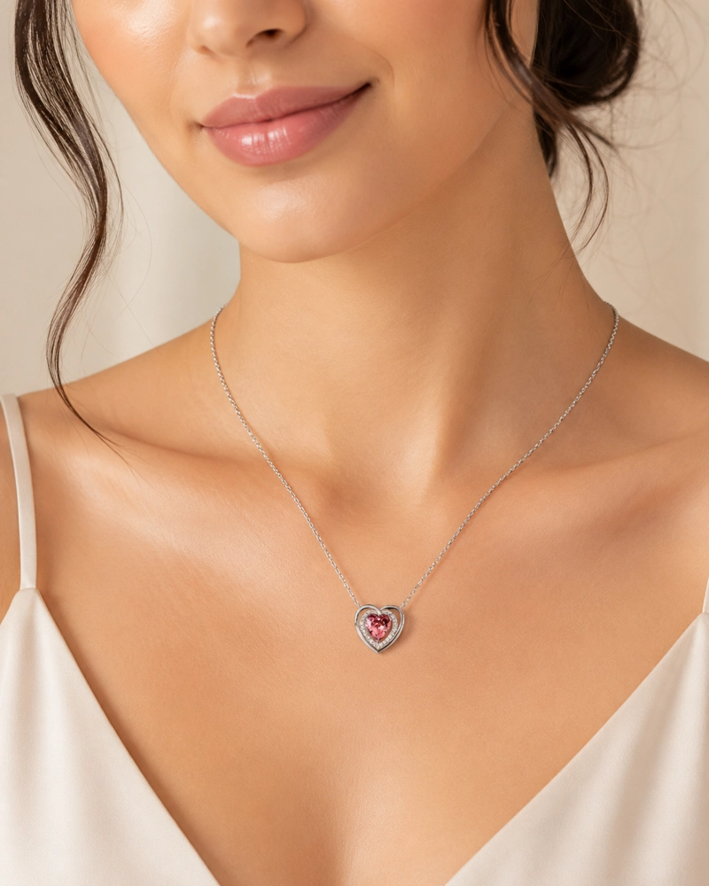 COLLAR PLATA 925 CORAZON  CRISTAL SWAROVSKI MUJER RIALTO FUCSIA - 2