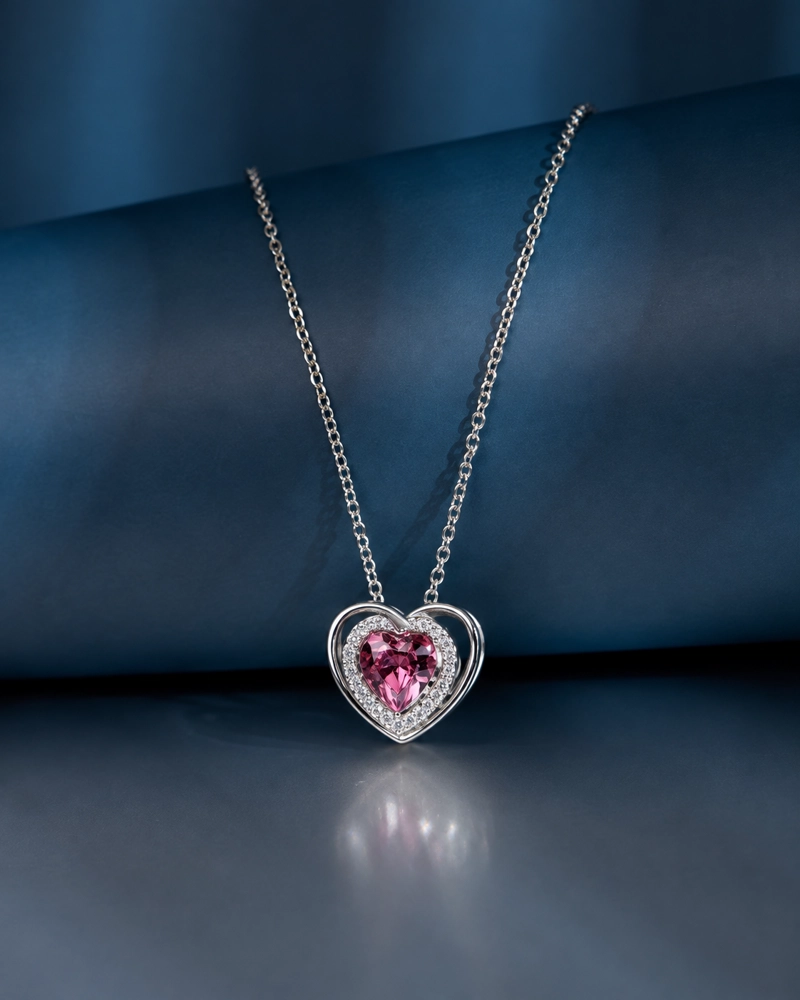 COLLAR PLATA 925 CORAZON  CRISTAL SWAROVSKI MUJER RIALTO FUCSIA - 3