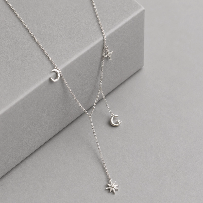 COLLAR LUNAS Y ESTRELLAS PLATA MUJER RIALTO BLANCO - 1