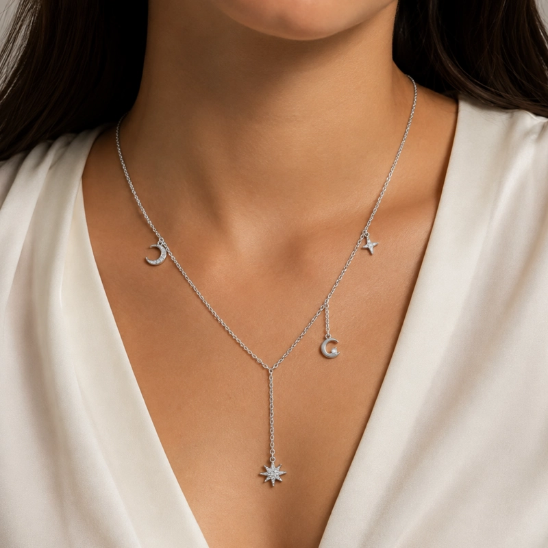 COLLAR LUNAS Y ESTRELLAS PLATA MUJER RIALTO BLANCO - 3