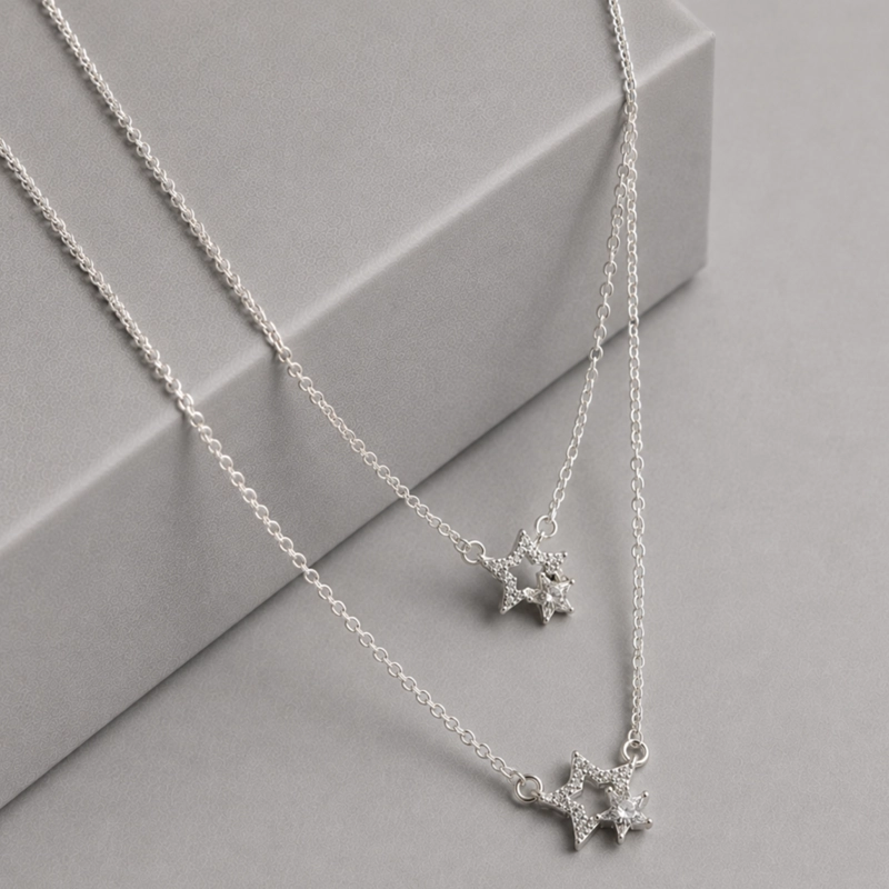 COLLAR DOBLE ESTRELLAS PLATA 925 RODINADA MUJER RIALTO - 1