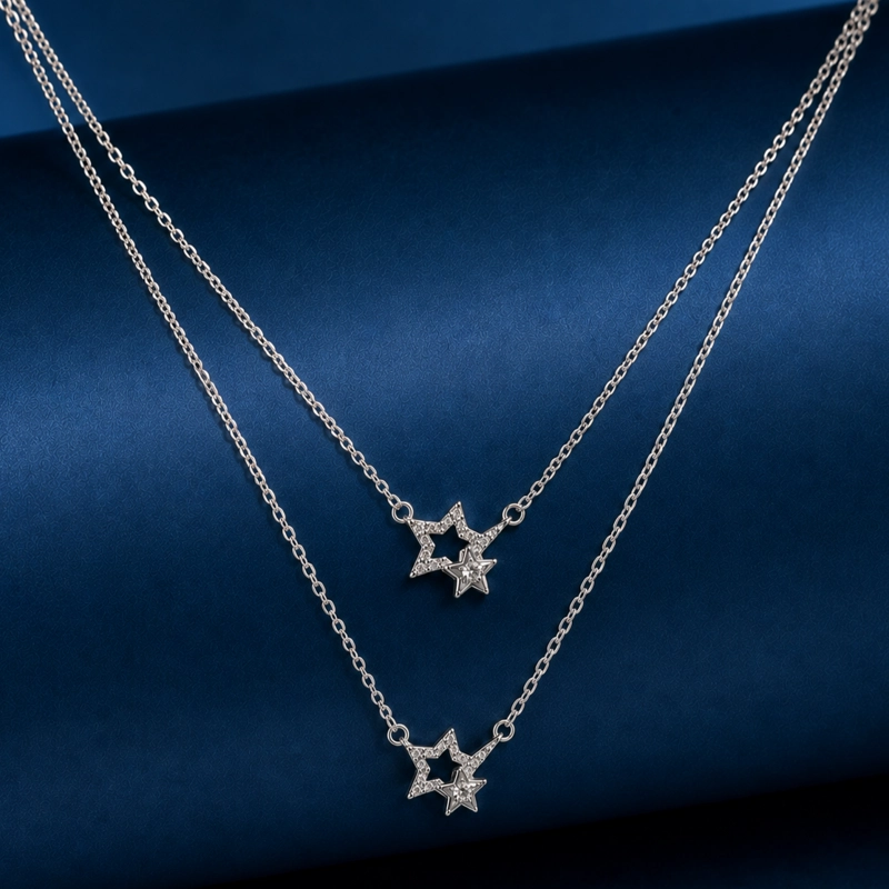 COLLAR DOBLE ESTRELLAS PLATA 925 RODINADA MUJER RIALTO - 2