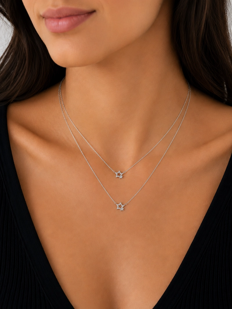 COLLAR DOBLE ESTRELLAS PLATA 925 RODINADA MUJER RIALTO - 3