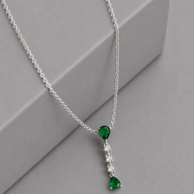 COLLAR GOTA PLATA MUJER RIALTO VERDE ESMERALDA - 1