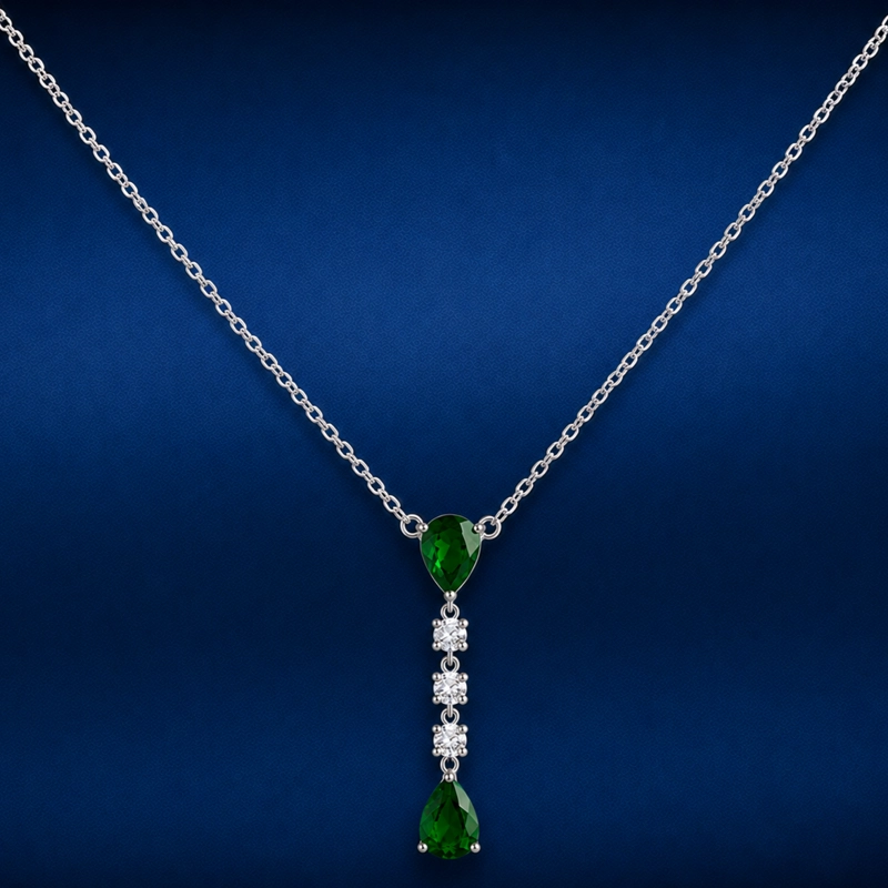 COLLAR GOTA PLATA MUJER RIALTO VERDE ESMERALDA - 2