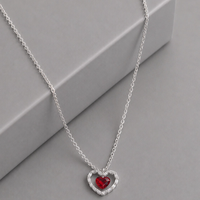COLLAR DE CORAZON ROJO PLATA 925 MUJER RIALTO - 1