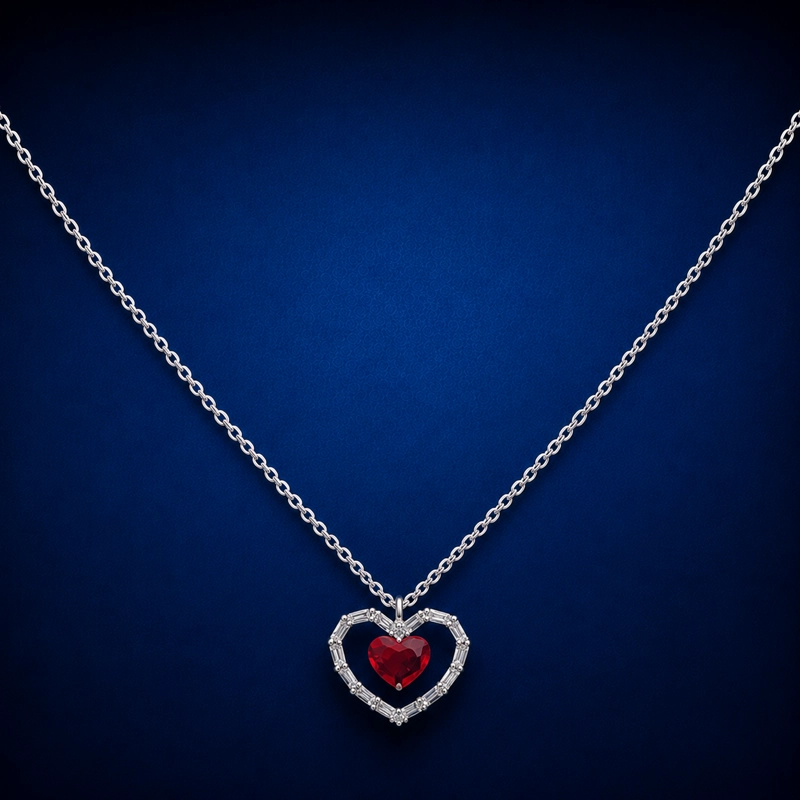 COLLAR DE CORAZON ROJO PLATA 925 MUJER RIALTO - 2