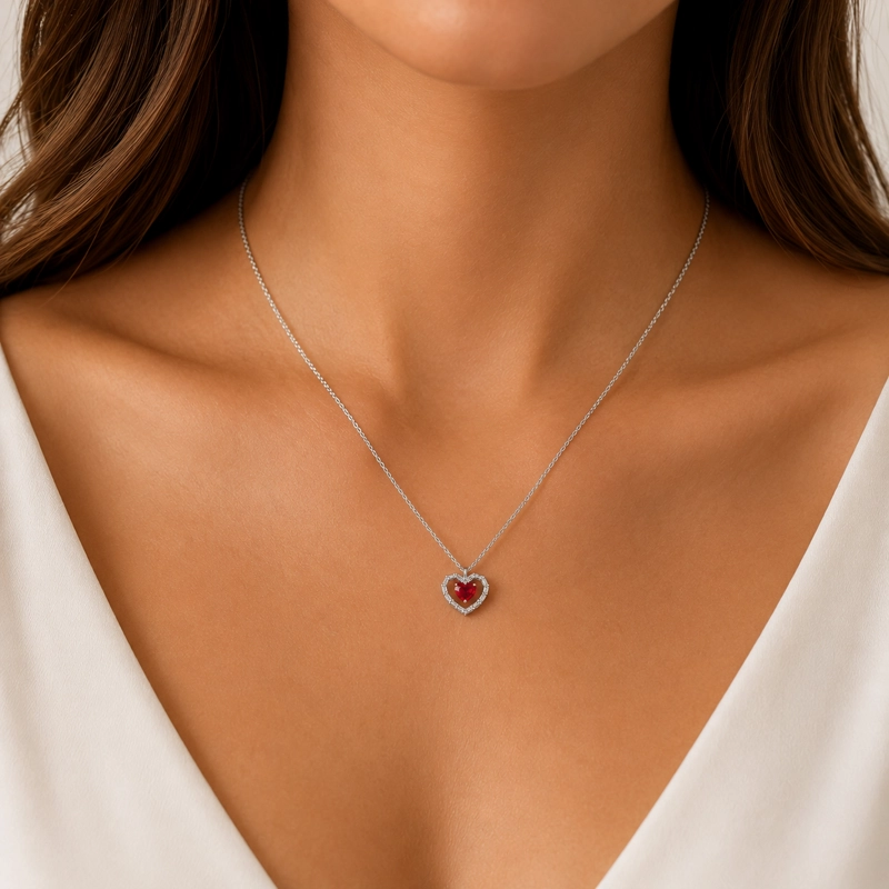 COLLAR DE CORAZON ROJO PLATA 925 MUJER RIALTO - 3