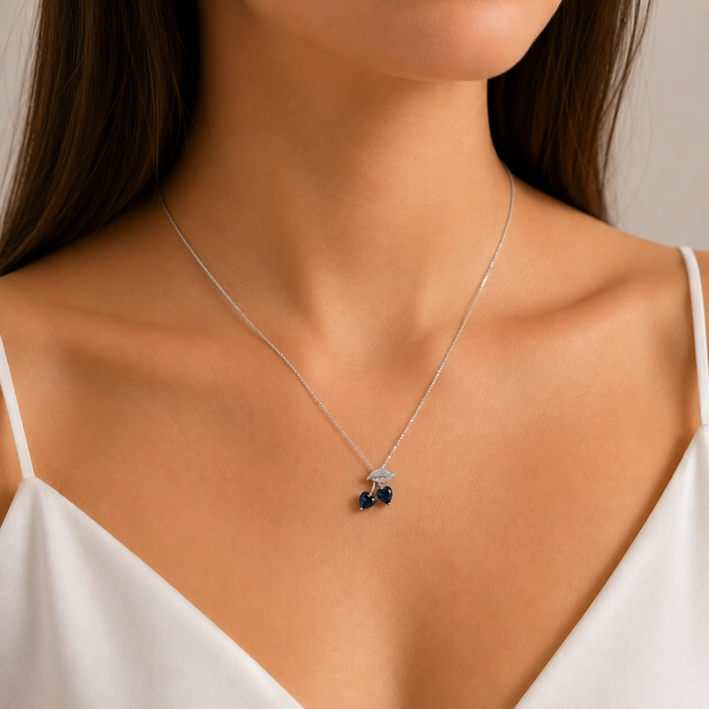 COLLAR CEREZA CON CRISTALES AZULES PLATA 925 MUJER RIALTO - 3