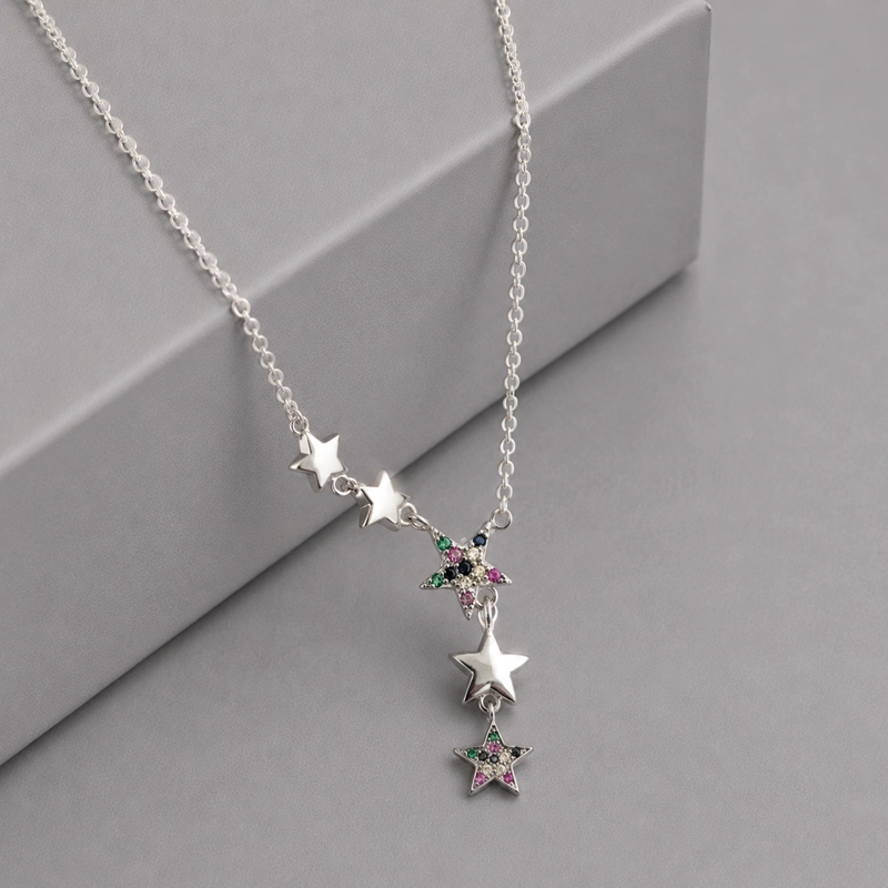 COLLAR ESTRELLAS LARGO DE PLATA 925 MUJER RIALTO MULTICOLOR - 1