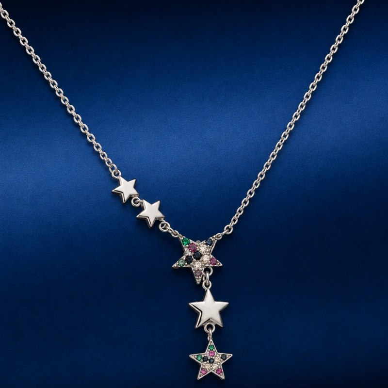 COLLAR ESTRELLAS LARGO DE PLATA 925 MUJER RIALTO MULTICOLOR - 2