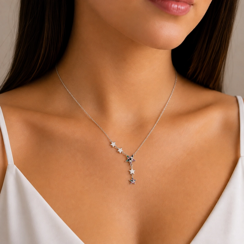 COLLAR ESTRELLAS LARGO DE PLATA 925 MUJER RIALTO MULTICOLOR - 3