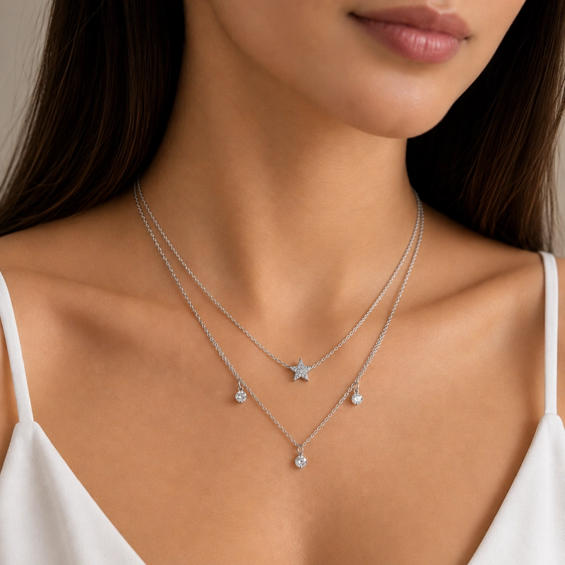 COLLAR DOBLE ESTRELLA DE PLATA 925 MUJER RIALTO - 3